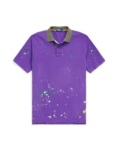 Polo Ralph Lauren Classic Fit Distressed Mesh Polo Shirt Man Polo Shirt Purple Size Xxl Cotton