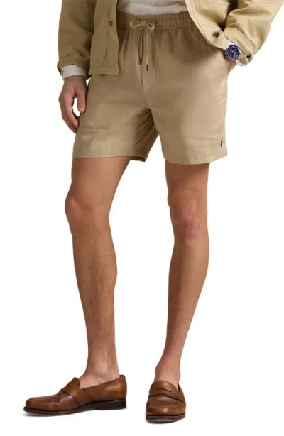 Polo Ralph Lauren Classic Fit Flat Front Linen Drawstring Shorts In Coastal Beige