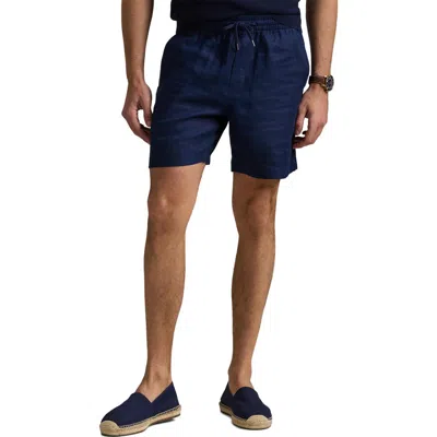 Polo Ralph Lauren Classic Fit Flat Front Linen Drawstring Shorts In Blue