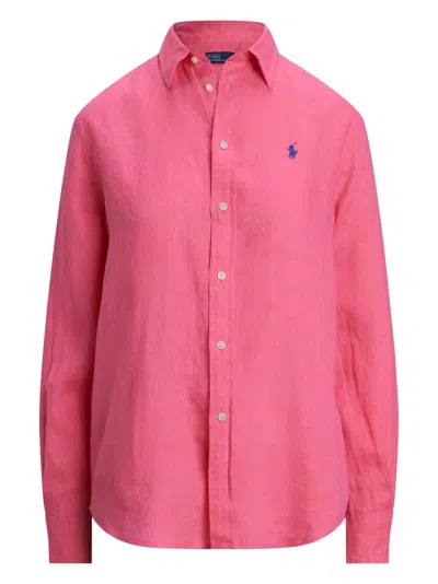 Polo Ralph Lauren Classic-fit Fuchsia Linen Shirt With Pony Embroidery In Purple
