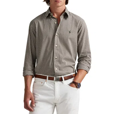 Polo Ralph Lauren Classic Fit Gingham Sanded Twill Button-down Shirt In Gray