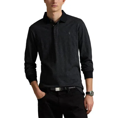 Polo Ralph Lauren Classic Fit Glen Plaid Long Sleeve Cotton Polo In Black