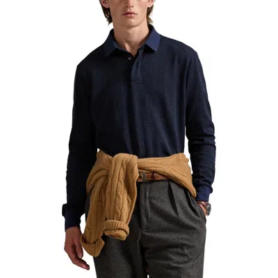 Polo Ralph Lauren Classic Fit Glen Plaid Long Sleeve Cotton Polo In Blue