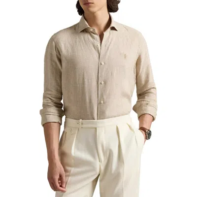 Polo Ralph Lauren Classic Fit Houndstooth Linen Button-up Shirt In Neutral
