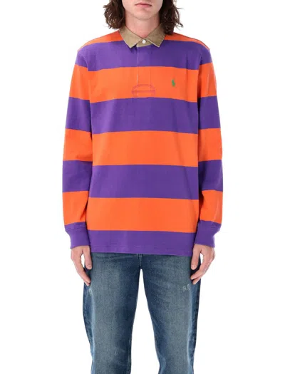 Polo Ralph Lauren Classic Fit Khaki-collar Rugby Shirt In Orange Purple