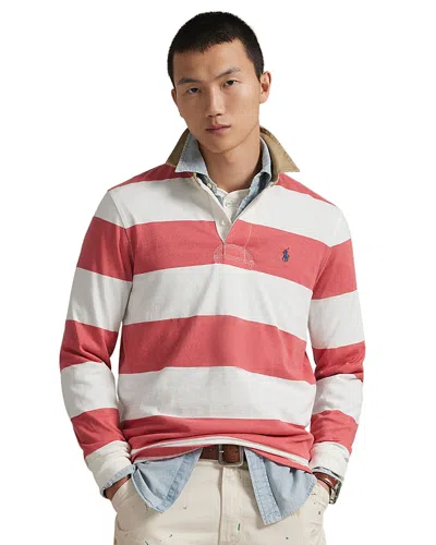 Polo Ralph Lauren Classic Fit Khaki Collar Rugby Shirt In White