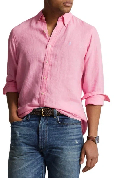 Polo Ralph Lauren Classic Fit Linen Button-down Shirt In Florida Pink