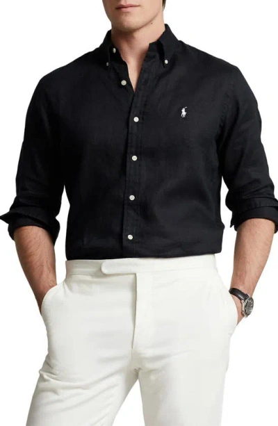 Polo Ralph Lauren Black Shirt With Button-down Collar And Pony Embroidery On The Front