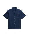 Polo Ralph Lauren Classic Fit Linen Camp Shirt Man Shirt Navy Blue Size L Linen In Newport Navy