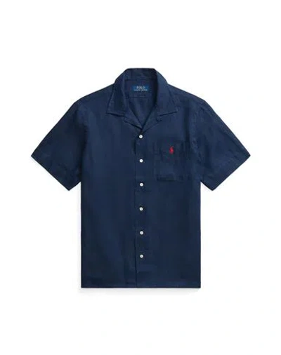 Polo Ralph Lauren Classic Fit Linen Camp Shirt Man Shirt Navy Blue Size L Linen