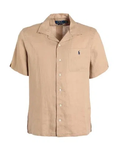 Polo Ralph Lauren Classic Fit Linen Camp Shirt Man Shirt Sand Size L Linen In Beige