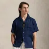 Polo Ralph Lauren Classic Fit Linen Camp Shirt Man Shirt Navy Blue Size L Linen In Newport Navy