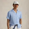 Polo Ralph Lauren Mens Logo-embroidered Classic-fit Linen Shirt Office Blue In Office Blue