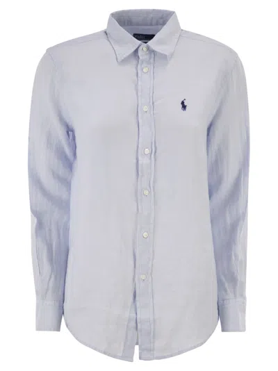 Polo Ralph Lauren Classic Fit Linen Stripes Shirt In Blue