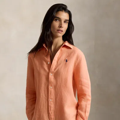 Polo Ralph Lauren Classic Fit Linen Shirt In Pastel Coral In Orange
