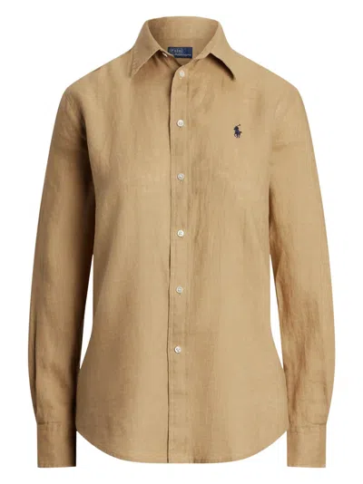 Polo Ralph Lauren Classic-fit Linen Shirt With Contrasting Embroidery In Green