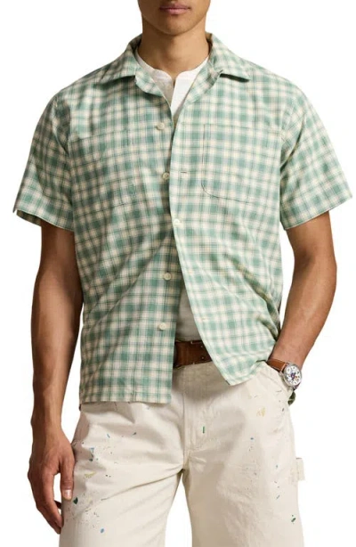 Polo Ralph Lauren Classic Fit Plaid Cotton Camp Shirt In Green