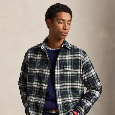 Polo Ralph Lauren Classic Fit Plaid Flannel Workshirt In Navy Green Multi