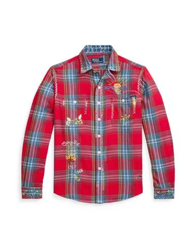 Polo Ralph Lauren Classic Fit Plaid Flannel Workshirt Man Shirt Red Size L Cotton