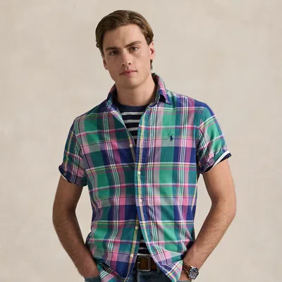 Polo Ralph Lauren Classic Fit Plaid Oxford Shirt In Green,pink