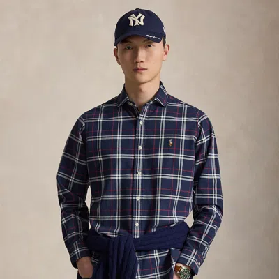 Polo Ralph Lauren Classic Fit Plaid Oxford Shirt In Navy Red White In Blue