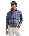 Polo Ralph Lauren Classic Fit Plaid Oxford Shirt In Navy,yellow Multi
