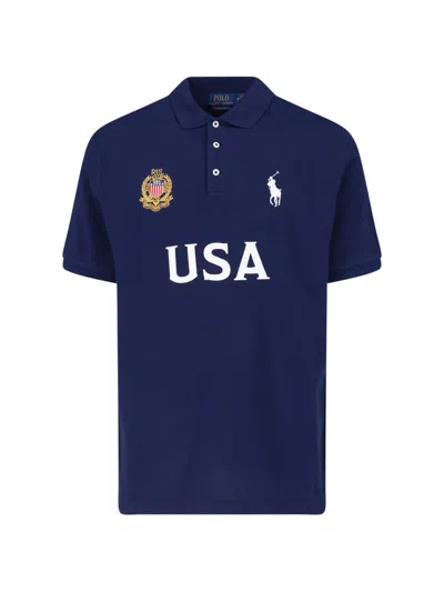 Polo Ralph Lauren Classic Fit Usa Polo Shirt In Newport Navy In Blue
