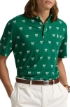 Polo Ralph Lauren Classic Fit Racquet Print Cotton Polo In Crossed Rackets Golf Green