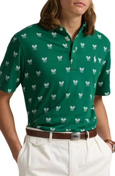 Polo Ralph Lauren Classic Fit Racquet Print Cotton Polo In Crossed Rackets Golf Green