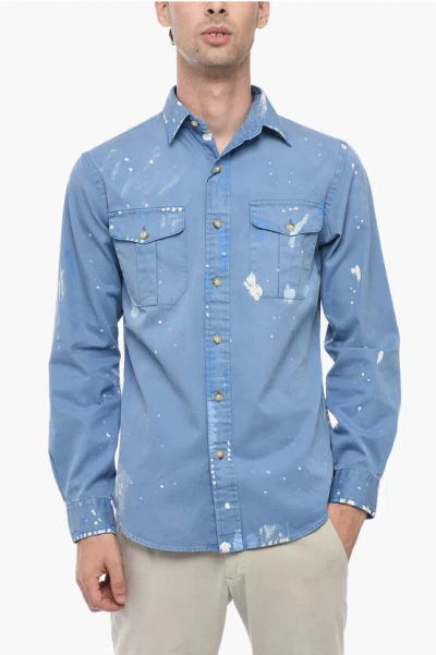 Polo Ralph Lauren Classic Fit Saharan Shirt With Paint Effect Print In Blue