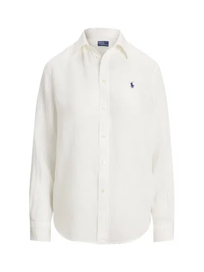 Polo Ralph Lauren Logo Embroidered Curved Hem Shirt In White