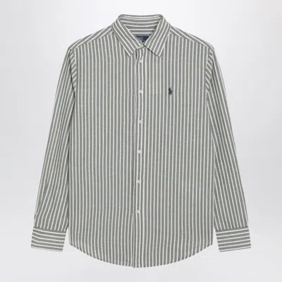 Polo Ralph Lauren Classic-fit Shirt With Olive Green/white Stripes