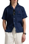 Polo Ralph Lauren Classic Fit Linen Camp Shirt Man Shirt Navy Blue Size L Linen In Newport Navy