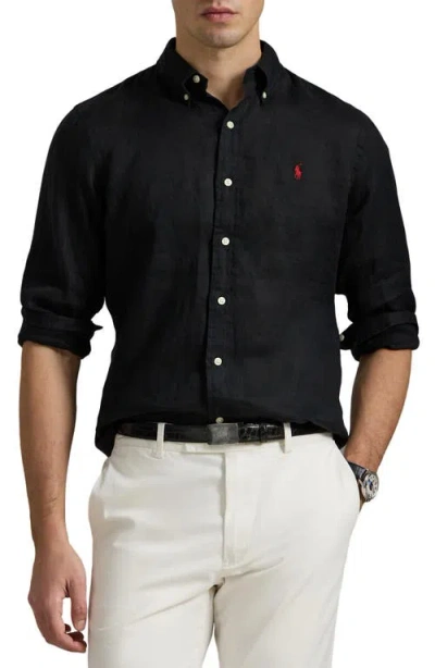 Polo Ralph Lauren Classic Fit Solid Black Linen Button-down Shirt
