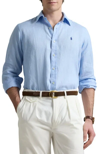 Polo Ralph Lauren Classic Fit Solid Blue Linen Button-down Shirt