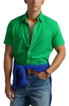 Polo Ralph Lauren Classic Fit Solid Green Short Sleeve Button-down Oxford Shirt In Summer Emerald
