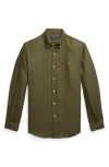 Polo Ralph Lauren Olive Green Cotton Shirt With Signature Polo Pony Motif In New Olive