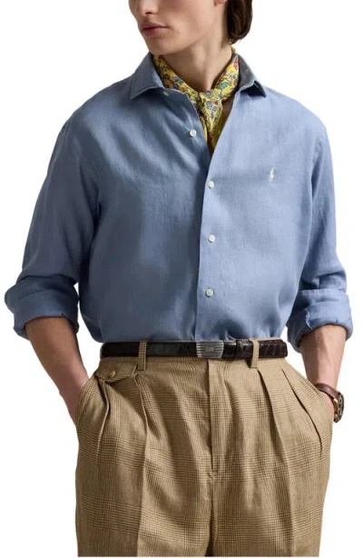 Polo Ralph Lauren Classic Fit Solid Linen Button-up Shirt In Blue