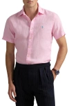 Polo Ralph Lauren Classic Fit Solid Pink Short Sleeve Linen Button-down Shirt In Carmel Pink