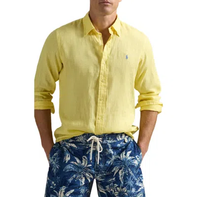 Polo Ralph Lauren Classic Fit Solid Yellow Linen Button-down Shirt