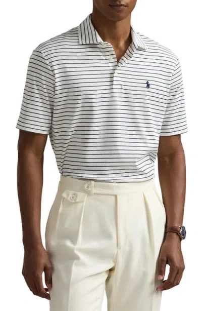 Polo Ralph Lauren Classic Fit Stripe Cotton Polo In White/refined Navy