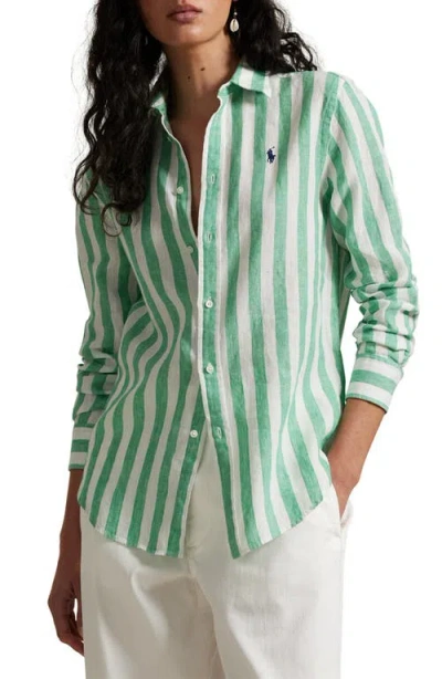POLO RALPH LAUREN POLO RALPH LAUREN CLASSIC FIT STRIPE LINEN BUTTON-UP SHIRT