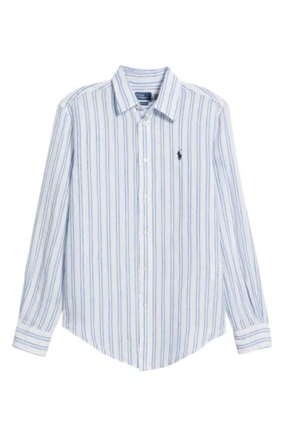 Polo Ralph Lauren Classic Fit Stripe Linen Button-up Shirt In White Pond