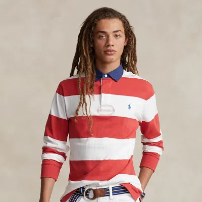 Polo Ralph Lauren Classic Fit Striped Jersey Rugby Shirt In Red