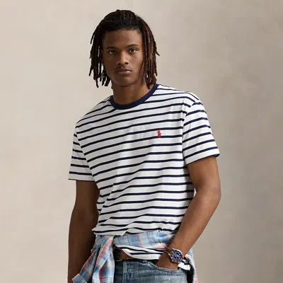 Polo Ralph Lauren Classic Fit Striped Jersey T-shirt In White/newport Navy