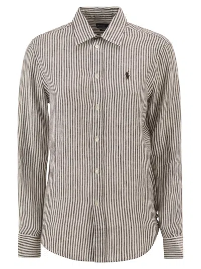 Polo Ralph Lauren Classic Fit Striped Linen Shirt In Gray