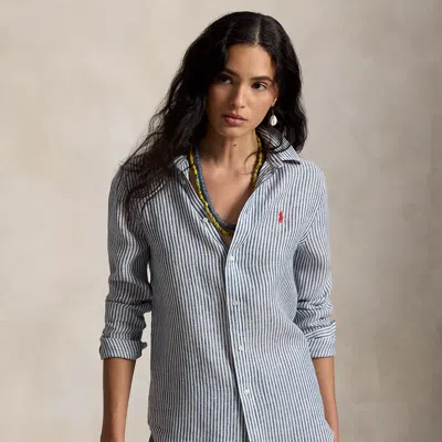 Polo Ralph Lauren Classic Fit Striped Linen Shirt In Navy/white In Blue