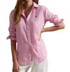 Polo Ralph Lauren Classic Fit Striped Linen Shirt In Pink White In Pink