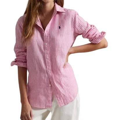 Polo Ralph Lauren Classic Fit Striped Linen Shirt In Pink White