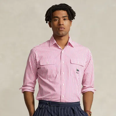 Polo Ralph Lauren Classic Fit Striped Poplin Workshirt In Pink